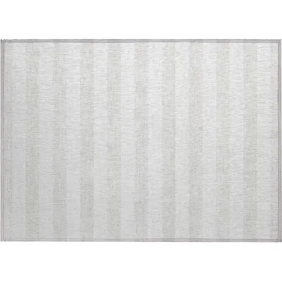 Ivory Striped Washable Indoor Outdoor Area Rug Photo 2