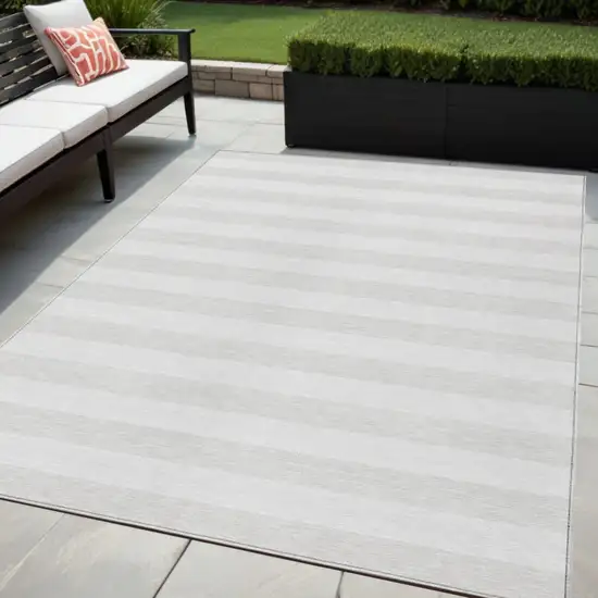 Ivory Striped Washable Indoor Outdoor Area Rug Photo 1