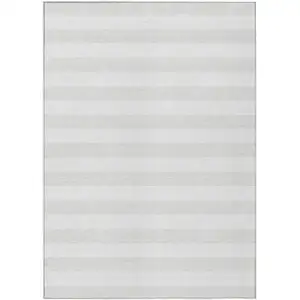 Photo of Ivory Striped Washable Non Skid Indoor Outdoor Area Rug