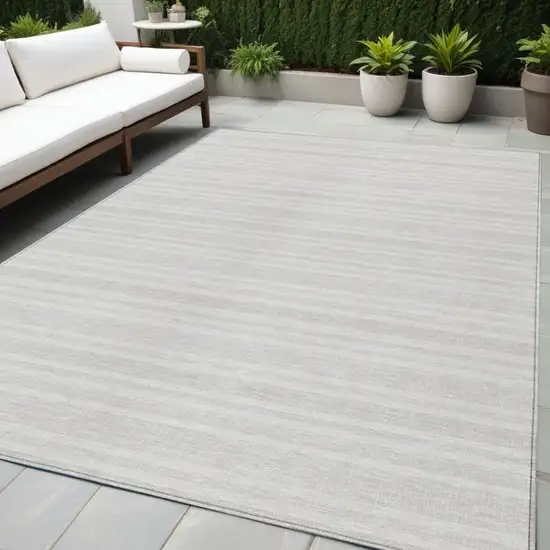 Ivory Striped Washable Indoor Outdoor Area Rug Photo 1