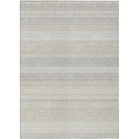 Ivory Striped Washable Non Skid Indoor Outdoor Area Rug Photo 2