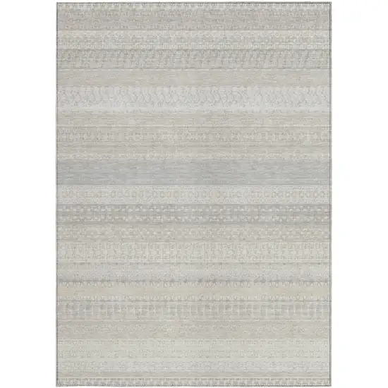 Ivory Striped Washable Non Skid Indoor Outdoor Area Rug Photo 4