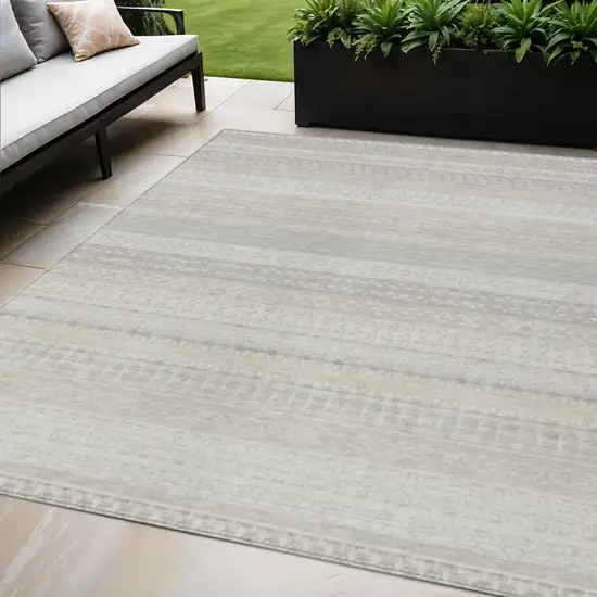 Ivory Striped Washable Non Skid Indoor Outdoor Area Rug Photo 1