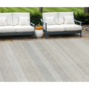 Photo of Ivory Striped Washable Non Skid Indoor Outdoor Area Rug