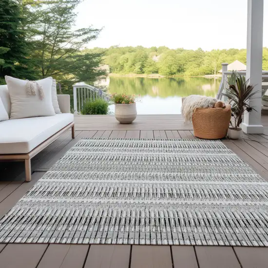 Ivory Striped Washable Non Skid Indoor Outdoor Area Rug Photo 6