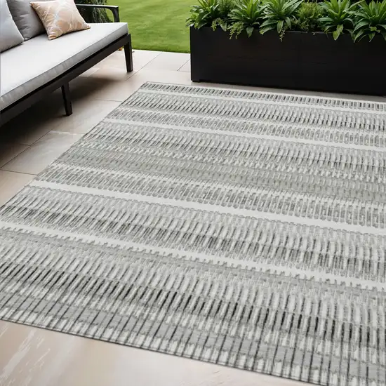 Ivory Striped Washable Non Skid Indoor Outdoor Area Rug Photo 1