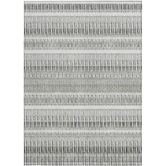 Ivory Striped Washable Non Skid Indoor Outdoor Area Rug Photo 5