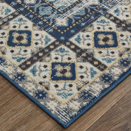 Ivory Tan And Blue Abstract Power Loom Distressed Stain Resistant Area Rug Photo 5