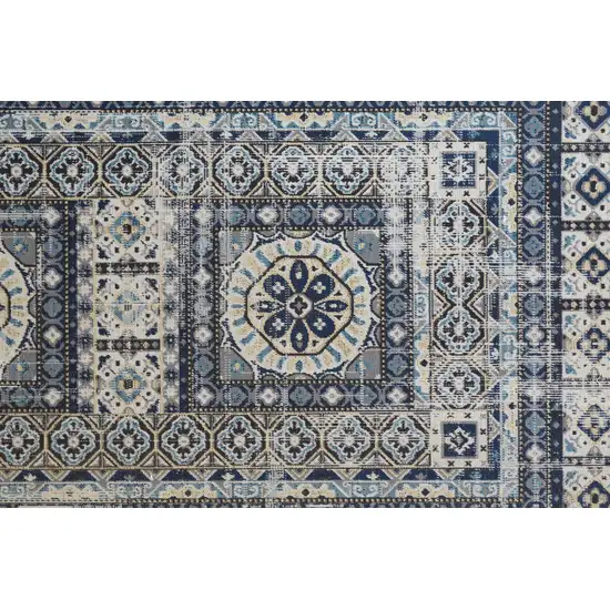 Ivory Tan And Blue Abstract Power Loom Distressed Stain Resistant Area Rug Photo 4