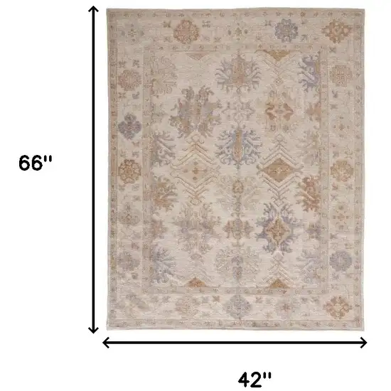 Ivory Tan And Blue Floral Hand Knotted Stain Resistant Area Rug Photo 3