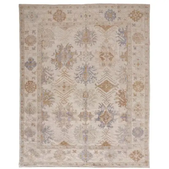 Ivory Tan And Blue Floral Hand Knotted Stain Resistant Area Rug Photo 2