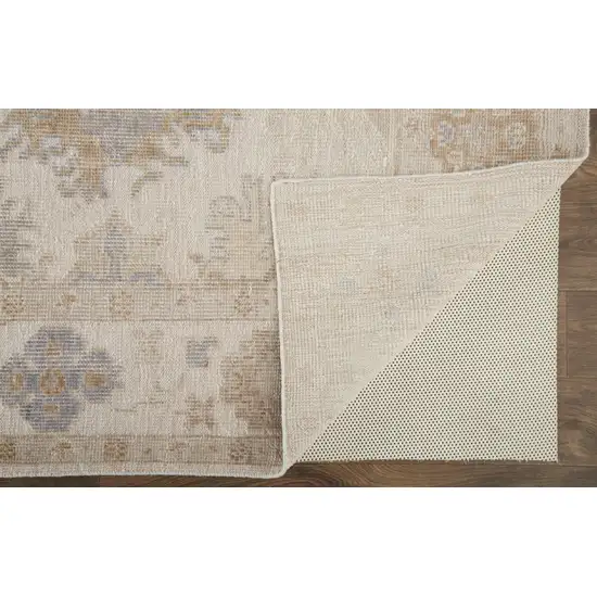 Ivory Tan And Blue Floral Hand Knotted Stain Resistant Area Rug Photo 1