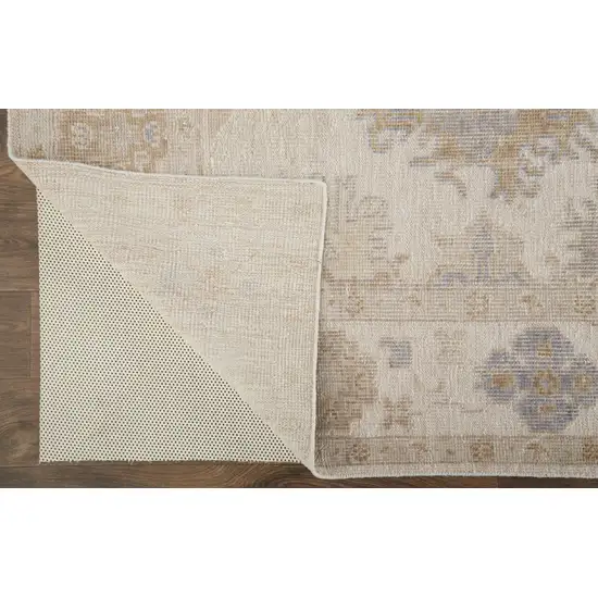 Ivory Tan And Blue Floral Hand Knotted Stain Resistant Area Rug Photo 3