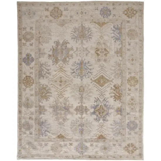 Ivory Tan And Blue Floral Hand Knotted Stain Resistant Area Rug Photo 1