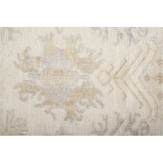 Ivory Tan And Blue Floral Hand Knotted Stain Resistant Area Rug Photo 8