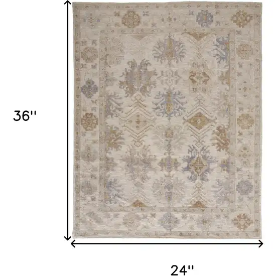 Ivory Tan And Blue Floral Hand Knotted Stain Resistant Area Rug Photo 10