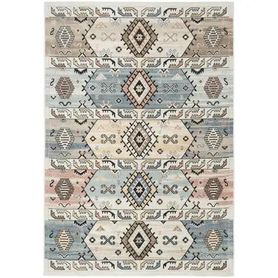 Ivory Tan And Blue Geometric Flatweave Area Rug Photo 5