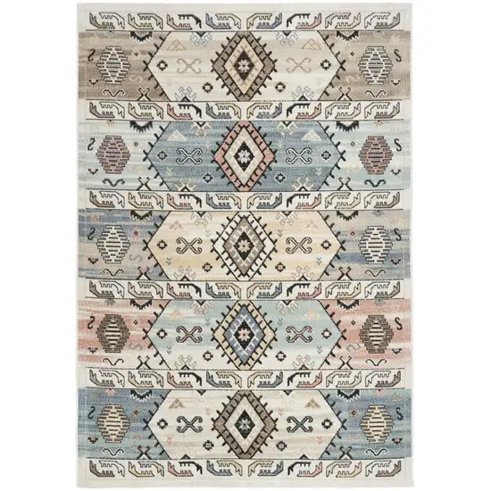 Ivory Tan And Blue Geometric Flatweave Area Rug Photo 2