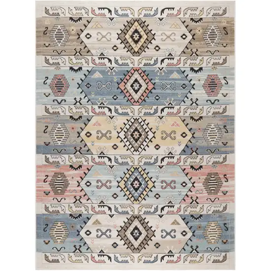 Ivory Tan And Blue Geometric Flatweave Area Rug Photo 4