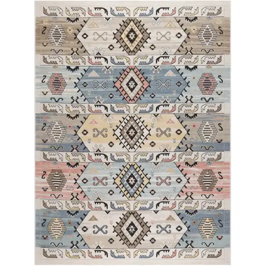 Ivory Tan And Blue Geometric Flatweave Area Rug Photo 2