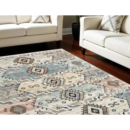 Ivory Tan And Blue Geometric Flatweave Area Rug Photo 1