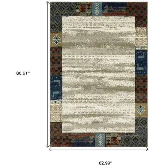 Ivory Tan And Blue Patchwork Area Rug Photo 3