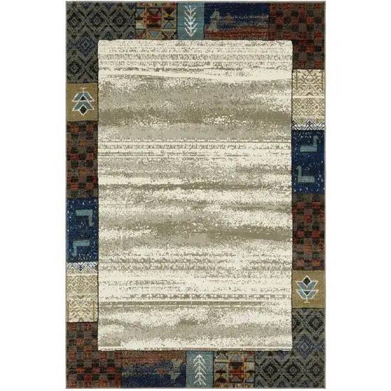 Ivory Tan And Blue Patchwork Area Rug Photo 2