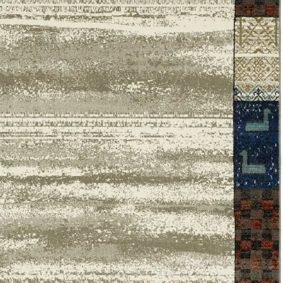 Ivory Tan And Blue Patchwork Area Rug Photo 5