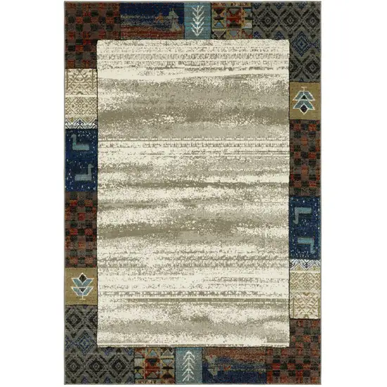 Ivory Tan And Blue Patchwork Area Rug Photo 6