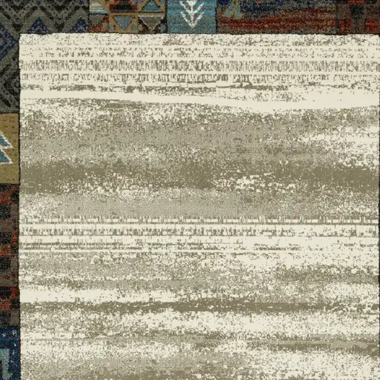 Ivory Tan And Blue Patchwork Area Rug Photo 5