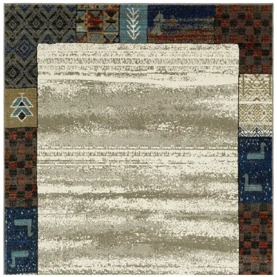 Ivory Tan And Blue Patchwork Area Rug Photo 6