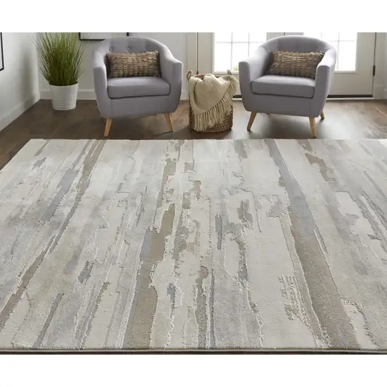 Ivory Tan And Brown Abstract Power Loom Distressed Stain Resistant Area Rug Photo 7