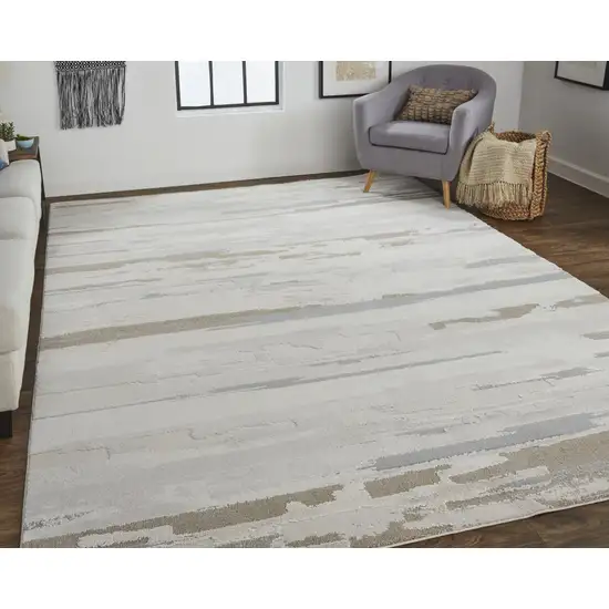 Ivory Tan And Brown Abstract Power Loom Distressed Stain Resistant Area Rug Photo 6