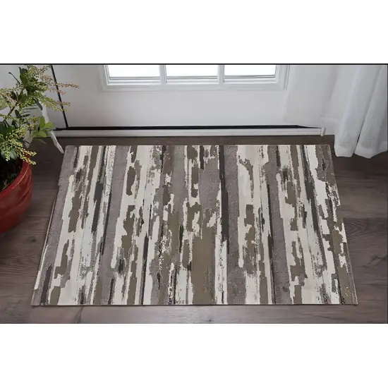 Brown and Ivory Abstract Power Loom Distressed Area Rug Photo 2