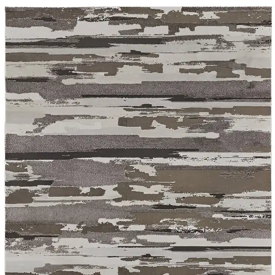 Brown and Ivory Abstract Power Loom Distressed Area Rug Photo 4