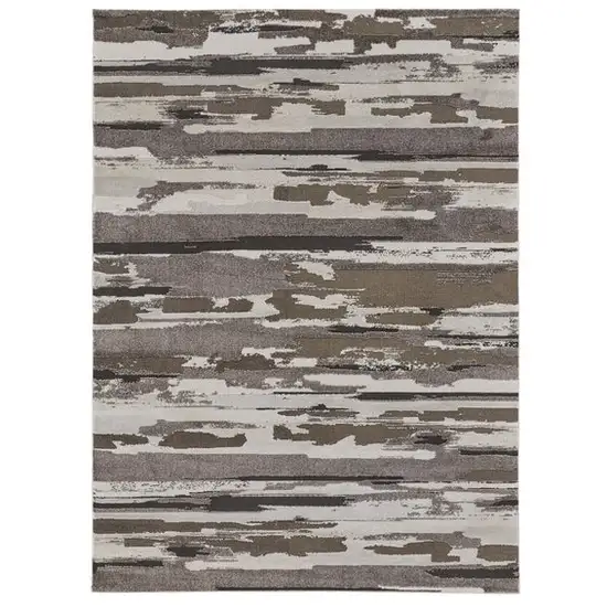 Brown and Ivory Abstract Power Loom Distressed Area Rug Photo 2