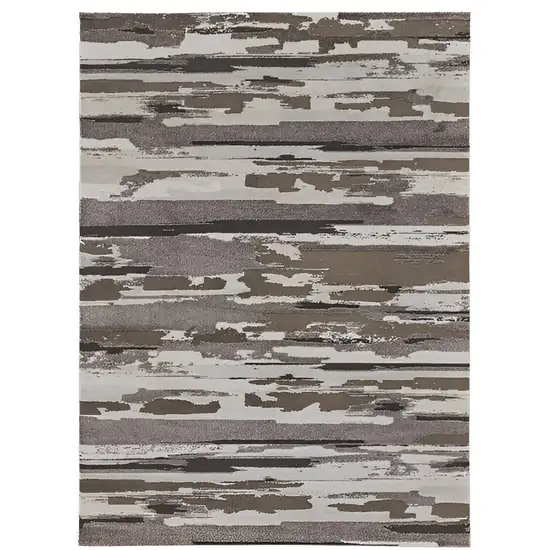 Brown and Ivory Abstract Power Loom Distressed Area Rug Photo 1