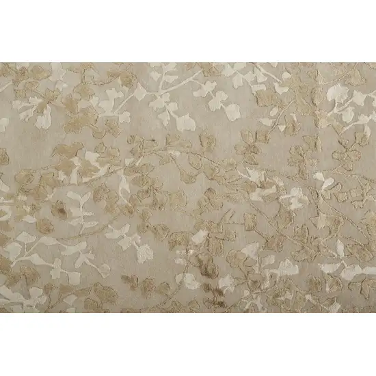 Ivory Tan And Gold Wool Floral Tufted Handmade Area Rug Photo 8