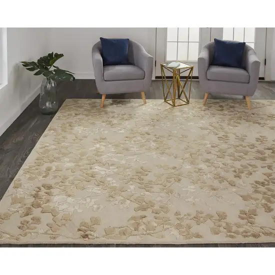 Ivory Tan And Gold Wool Floral Tufted Handmade Area Rug Photo 6