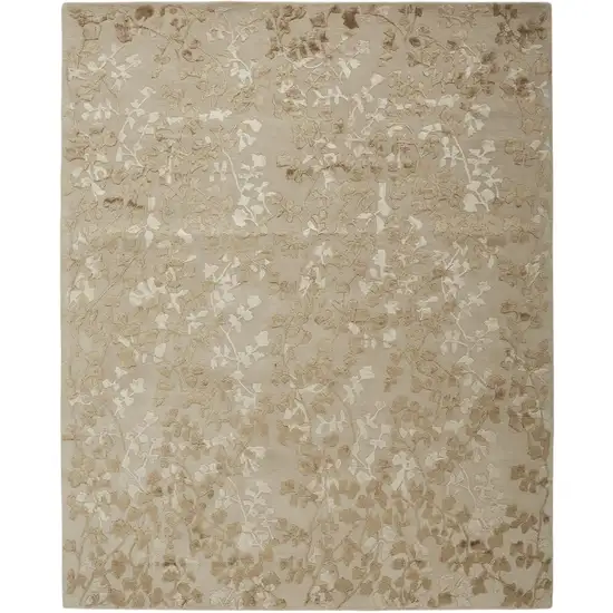 Ivory Tan And Gold Wool Floral Tufted Handmade Area Rug Photo 2