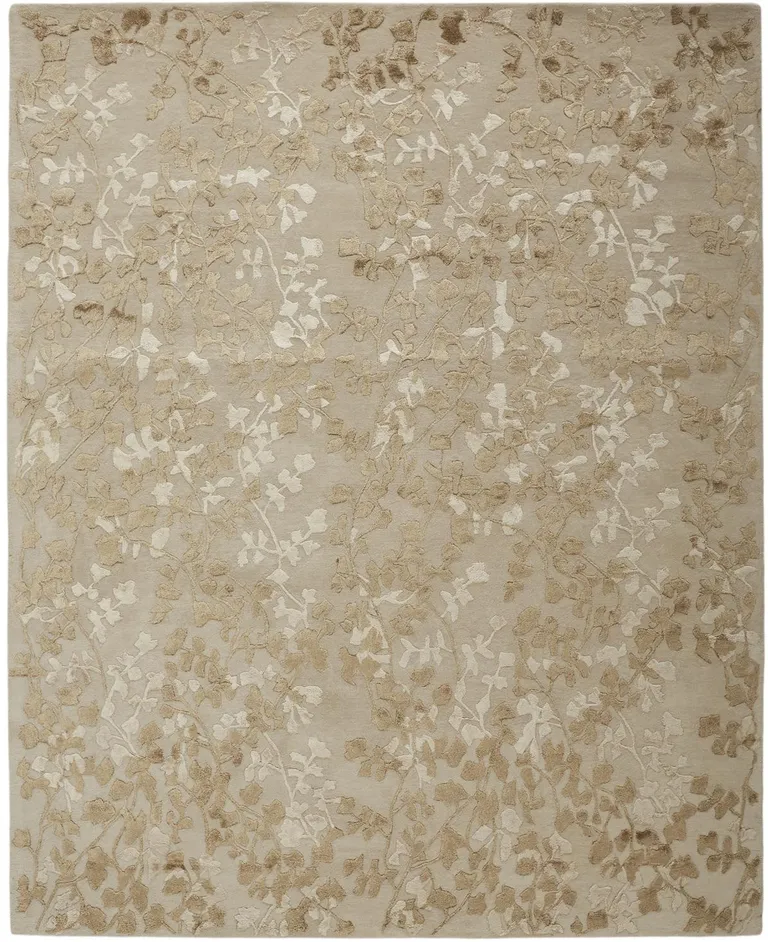 Ivory Tan And Gold Wool Floral Tufted Handmade Area Rug Photo 2