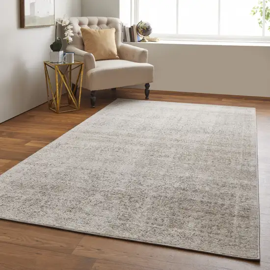 Ivory Tan And Gray Abstract Power Loom Distressed Area Rug Photo 7