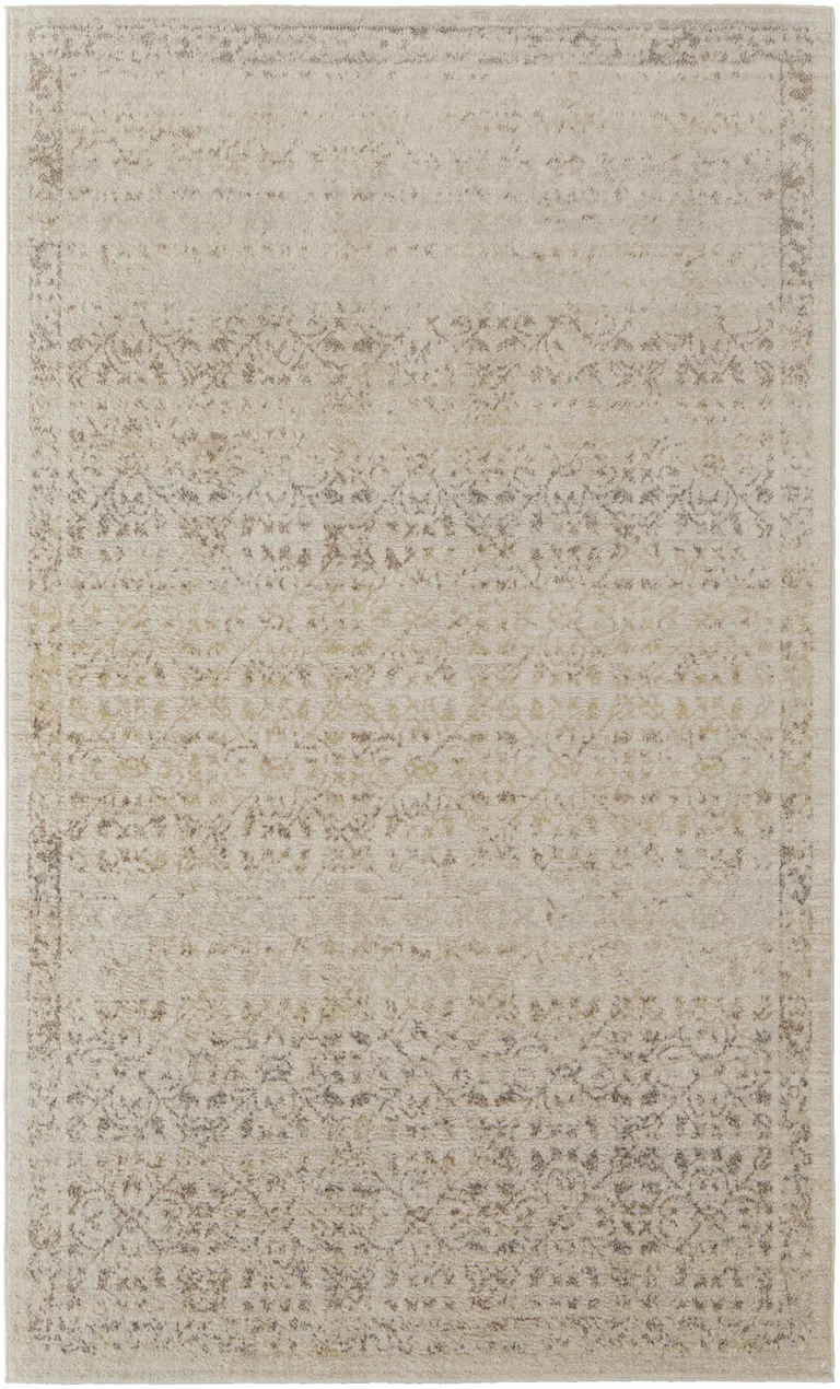 Ivory Tan And Gray Abstract Power Loom Distressed Area Rug Photo 1