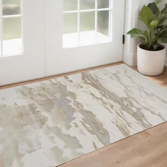 Ivory Tan And Gray Abstract Stain Resistant Area Rug Photo 1