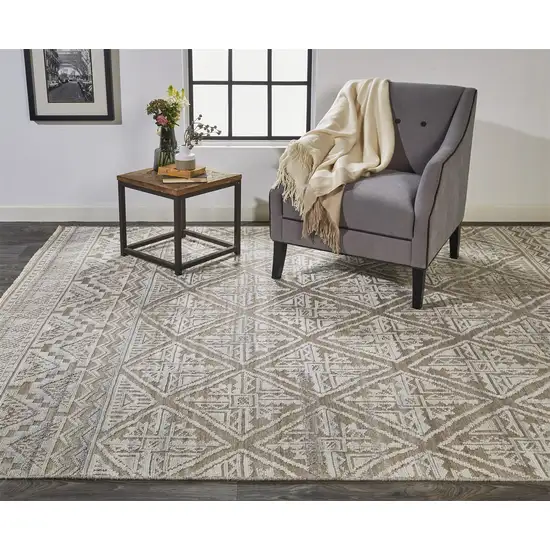 Ivory Tan And Gray Geometric Hand Knotted Area Rug Photo 7