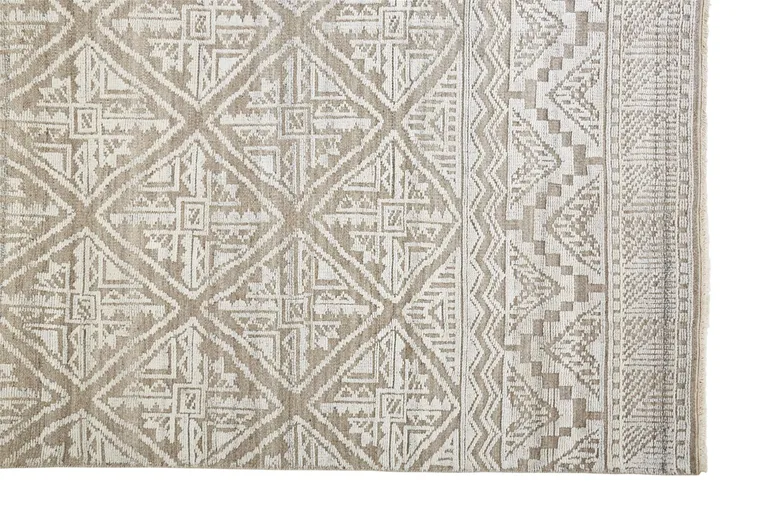 Ivory Tan And Gray Geometric Hand Knotted Area Rug Photo 5