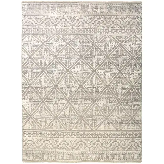 Ivory Tan And Gray Geometric Hand Knotted Area Rug Photo 1