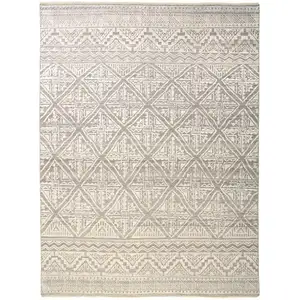 Photo of Ivory Tan And Gray Geometric Hand Knotted Area Rug