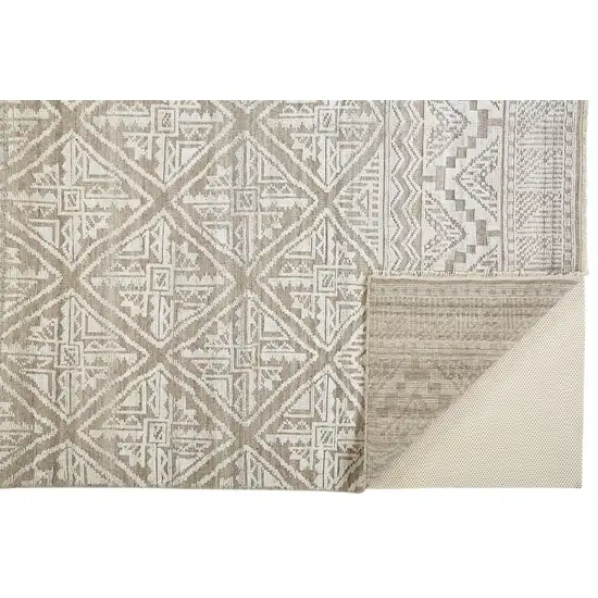 Ivory Tan And Gray Geometric Hand Knotted Area Rug Photo 6