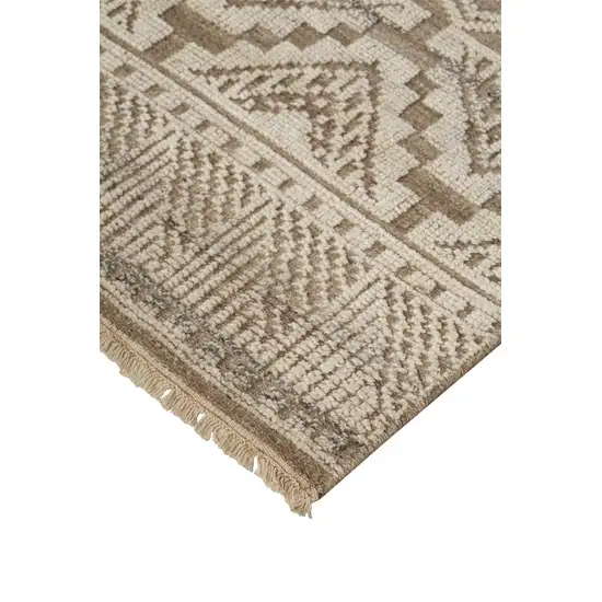 Ivory Tan And Gray Geometric Hand Knotted Area Rug Photo 3